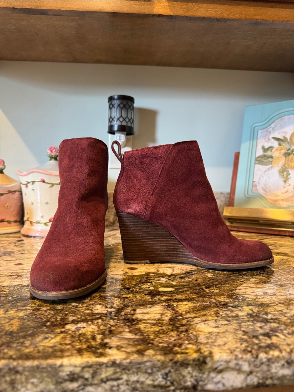 Lucky Brand Women's Suede Wedge Ankle Boots - Burgundy
